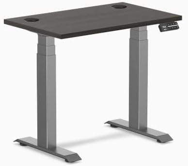 Desky Dual Mini Sit Stand Desk Burnished Wood 32" Grommets Space Gray