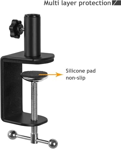 Desk C-Clamp with 1/2" Thread Hole, C Clamp for Microphone Stand, Adjustable Metal Table Clamp on Desk Lamp, Black Desk Lamp Clamp for Swing Arm Magnifying (1, Black)