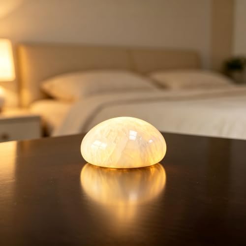 Natural Marble Lamp Cordless Touch Control Night Light Rechargeable Small Marble Table Lamp, Dimming Warm Glow Portable Marble Touch Lamp for Bedroom, Living Room, Decor Gift (B-Pure White)