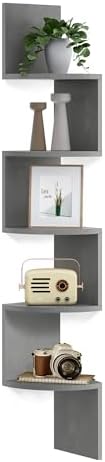 VASAGLE Corner Shelf Wall Mount, 5-Tier Floating Corner Bookshelf
