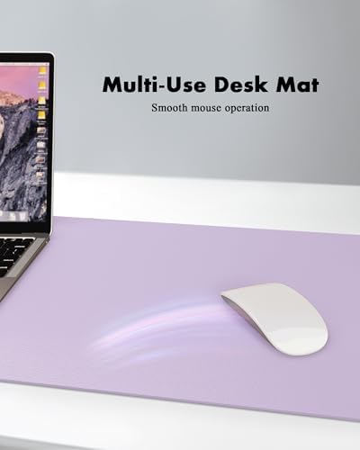 YSAGi Double-Sided Desk Pad, 23.6"x13.7"Leather Desk Mat, Eco Cork Desk Pad Protector,Large Mouse Pad,Waterproof Desk Blotter for Office/Home(Light Purple)