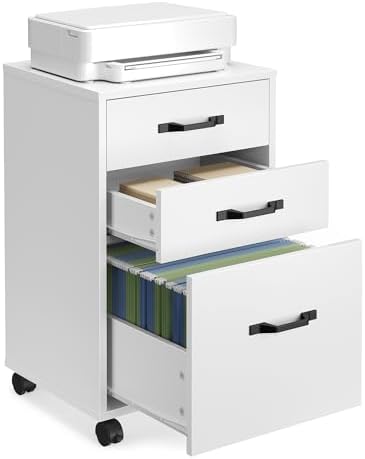 VASAGLE Mobile File Cabinet, 3 Drawers Filing Cabinet with Wheels