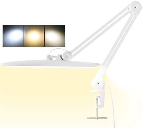 3000 Lumens Adjustable LED Desk Lamp & Task Lamp - Bright, Dimmable Lighting for Office, Crafts, Nails &Salon with Clamp (CCT, White)