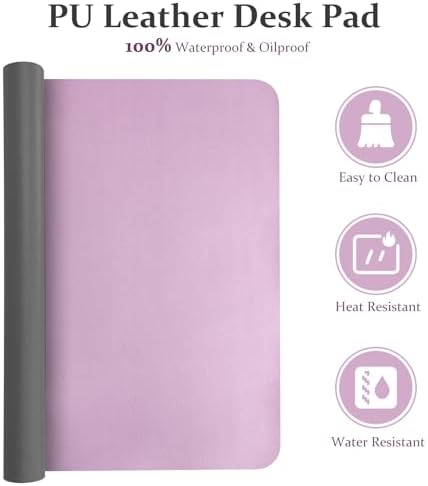 Leather Desk Pad Mat, Purple Desk Mat, 23.6" x 13.7"