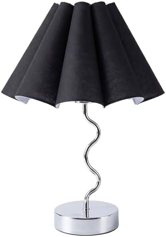 EOEYYOYB Pleated Table Lamp, Table Lamp for Bedroom, Bedside Lamps for Nightstand with Linen Lampshade, Modern Lamp for Bedroom Home Office Decor, Chrome