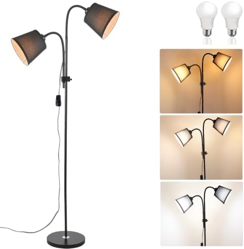 Floor Reading Lamp, Adjustable Height Bendable Short Standing Corner Lamps (Black2-Linen)