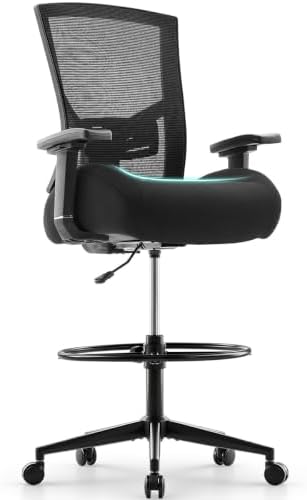 500lbs Drafting Chair,Big and Tall Office Chair for Standing Desk with Wide Seat,2D Adjustable Lumbar Support,Ergonomic Office Chair with Footrest for Home,Drawing or Counter Height Use
