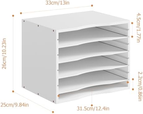 Bamjoy Bamboo 5 Tier Desktop Organizer, Paper Organizer Mail Sorter, File Holder Letter Document Storage with Adjustable Shelves for School Home Office, White
