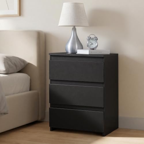 Yaheetech Small Nightstand with 3 Drawers, Bedroom Storage Dresser, Black