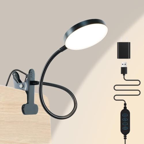 LiFMIRA Clip on Lamp, 8W 66 LED Bed Light for Reading, 5 Color Modes, 10 Brightness Levels, Eye Care, Flexible Gooseneck, Metal Clamp, USB Powered, Modern Design, Black