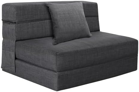Nigoone Fold Sofa Bed Couch Twin Size with Pillow Memory Foam Convertible Sleeper Chair Bed Futon Lazy for Living Room/Home Office/Guest Beds/Apartment/Upstairs Loft, Dark Gray