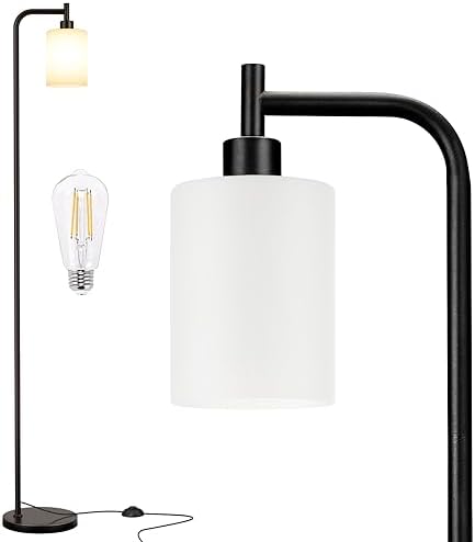 Ziisee Floor Lamps for Living Room - Standing Lamp with Frosted White Glass Shade, Modern Industrial Floor Lamp with LED Bulbs, Black Tall Lamp for Bedroom Office(Light Bulb Included)