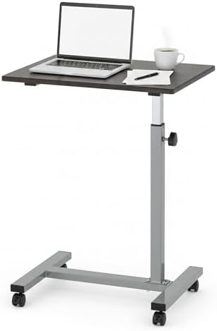 Displays By Jack Adjustable Height Rolling Laptop Desk, Silver Mobile Sit Stand Computer Table on Wheels – 24 x 15 in Portable Workstation for Home Office, Study Room, Classroom