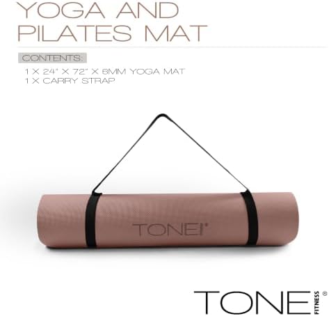 TONE Fitness 1/4" Yoga Mat, Non-Slip Exercise & Pilates Mat with Strap