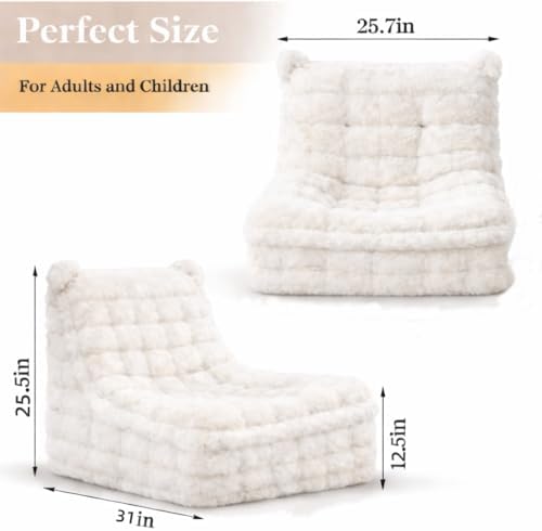 Memory Foam Bean Bag Chairs with Filler Faux Fur Fireside (White)