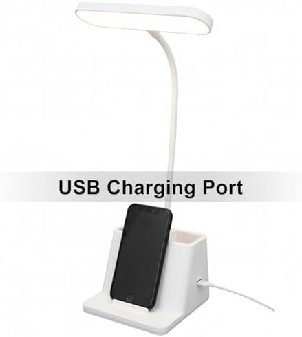 Dual Pen-Holder LED Desk Lamp — USB Charging, Eye-Care Soft Light, 3-Color Touch Dimming & 360° Flexible Neck | Desk Lamp for Study, Office & Bedside (M)