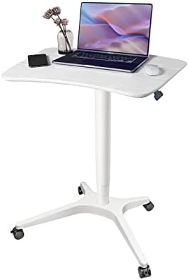47" Mobile Standing Desk(26" W*19.3" D), Adjustable Height Laptop Desk, Pneumatic Desk with Gas Spring Riser, Podium for Home, Office，Classroom，Medical, (29" to 46.9" H) (White)