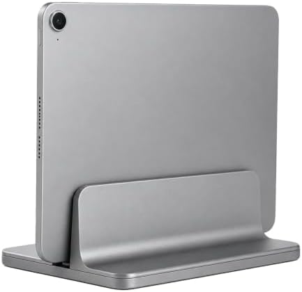 Vertical Laptop Stand Holder, Aluminum Adjustable Laptop Storage Rack, Space Saving Desktop Laptop Holder for MacBook, Surface, Samsung, HP, Dell up to 17.3 inches (Grey)
