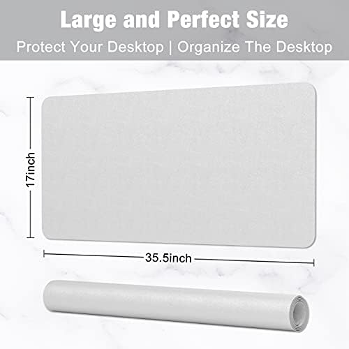 Hsurbtra Desk Pad, 35.5" x 17" PU Leather Desk Mat, XXL Extended Mouse Pad, Waterproof Desktop Blotter Protector, Non-Slip Ultra Thin Large Laptop Keyboard Writing Mat for Office Home, Gray