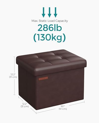 SONGMICS Small Folding Storage Ottoman, 12.2 x 16.1 x 12.2 Inches