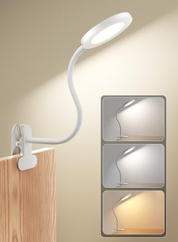White Clip On Reading Light, 450LM Book Light, CRI95, 3 Modes Stepless Dim