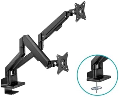 Monoprice Low Profile Dual Monitor Gas Spring Desk Mount - Up to 32in/19.8 lbs Screens, Detachable VESA 100x100/75x75 Plate, 180 Degree Wall Stop, Topside Installation