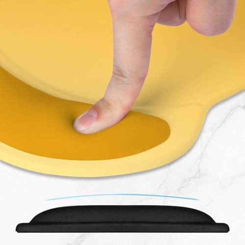 ITNRSIIET Ergonomic Mouse Pad with Comfort Gel Wrist Rest, Non-Slip PU Base, Smooth Textured Surface, Reduces Hand Fatigue & Wrist Pain, 8.7 x 7.2 Inch for Office Gaming Home, Yellow