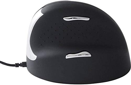 R-Go HE Ergonomic Mouse, with Break Software, USB-C Wired (with USB-A Converter), Vertical Design, Anti-Carpal Tunnel, Silent Click, Customisable Buttons, Compatible for Windows/Mac OS, Black/Silver