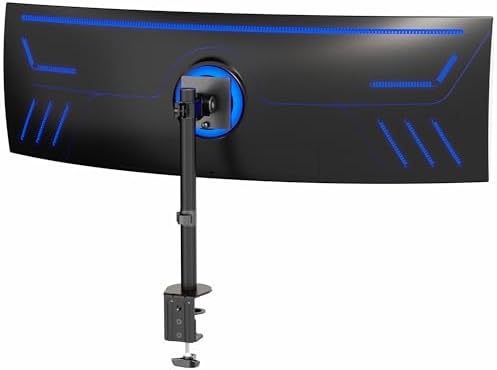 VIVO Clamp-on Single Ultra Wide Monitor Desk Mount, Low Profile Heavy Duty Adjustable Stand for 1 Ultrawide Screen up to 49 inches, 44 lbs Capacity, Black, STAND-V100C