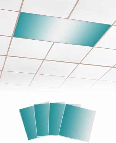 Turquoise Magnetic Fluorescent Light Covers for Ceiling Lights 2 x 4 Feet,Gradient Contemporary Geometric Stripes Office Classroom Kitchen Drop Ceiling Light Covers Lighting Filters Shade 4 Packs
