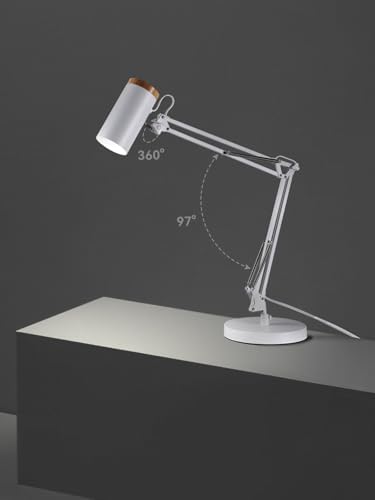 TORCHSTAR Tall Swing Arm Desk Lamp with Wooden Accent, Large Size, White