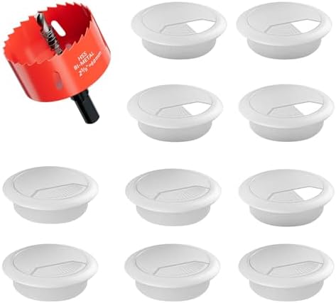 Desk Grommet 2-3/8 inch (60mm) 10 Pieces - White Desk Cable Grommet Desk Cable Hole Covers with Hole Saw for TV, Office, Wires Through Countertop and Home Table