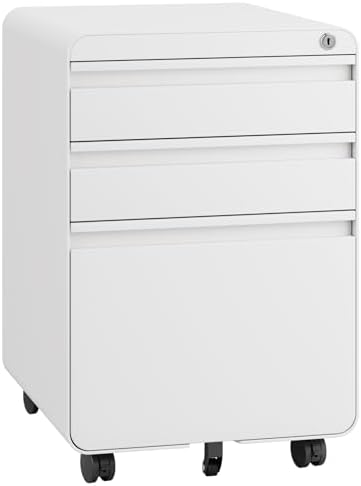 Dripex 3 Drawer Metal Rolling File Cabinet Under Desk Filing Cabinet White