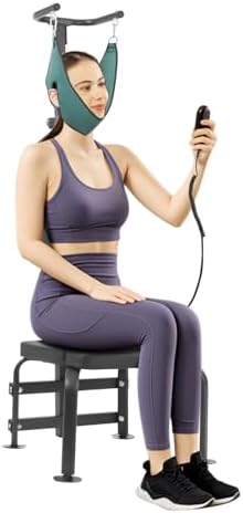 Electric Cervical Traction Device, Neck Stretcher with Inversion Training, Adjustable Neck Stretching Equipment for Home/Rehab, PU Comfort Seat, Remote Control, Steel Frame