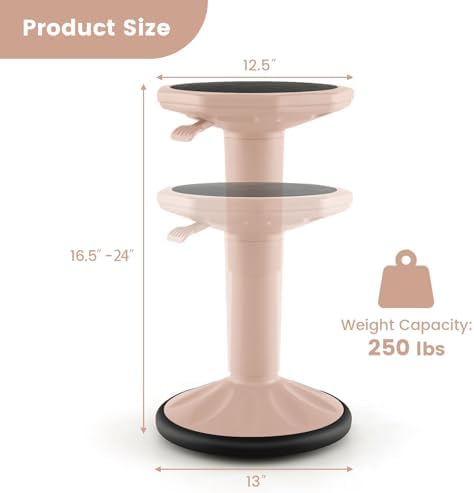Giantex Wobble Stools for Classroom Seating, 24" Wiggle Stool with Adjustable Height, Sitting Balance Chair for School Active Learning, Office Stand Up, Flexible Seating Wobble Chair (Peach Pink)