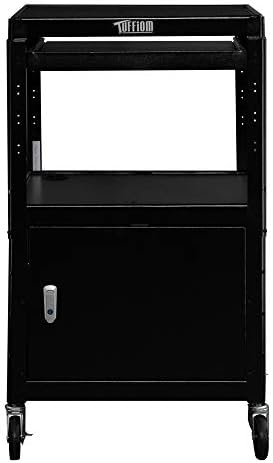 TUFFIOM AV Presentation Cart for Video Projector, Laptop Computer, Mobile Workstation Utility Media Cart for School Classroom Office, Rolling Storage Stand with Locking Cabinet Keyboard Shelf