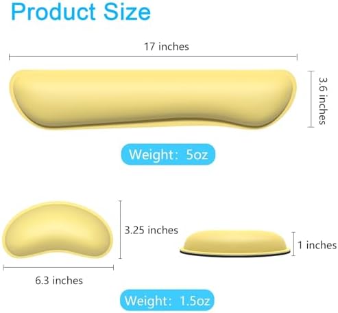 Dapesuom Keyboard Wrist Rest Set, Cute PU Leather Wrist Cushion for Computer Keyboard and Mousepad, Memory Foam Mouse Pad Rests Support with Non-Slip Base for Typing Pain Relief, Laptop, Lemon Yellow