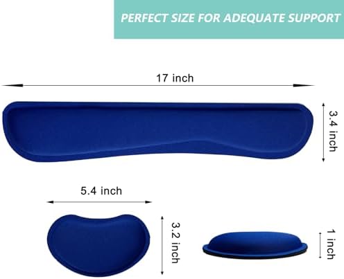 Keyboard Wrist Rest Mouse Wrist Support Set, Memory Foam Wrist Rest Pad for Computer Laptop Keyboard Mouse, Ergonomic Wrist Cushion Support for Typing Pain Relief, Gaming Home Office, Blue