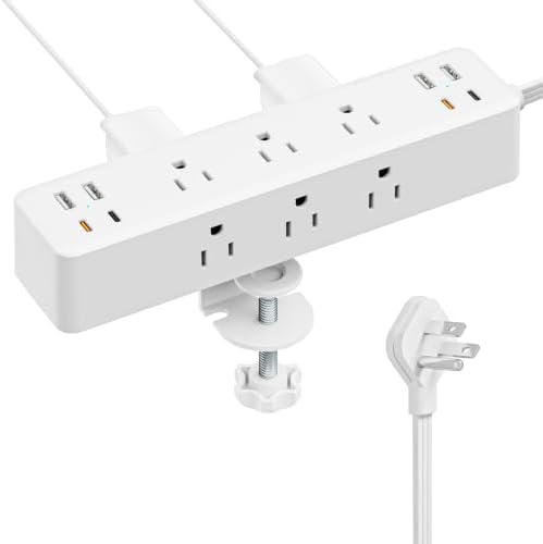 Desk Clamp Power Strip 10FT, Acozvin 40W Total Fast Charging Station