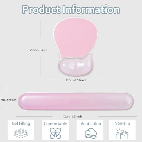 Gel Keyboard Wrist Rest and Pink Mouse Pad Set - Office Accessories