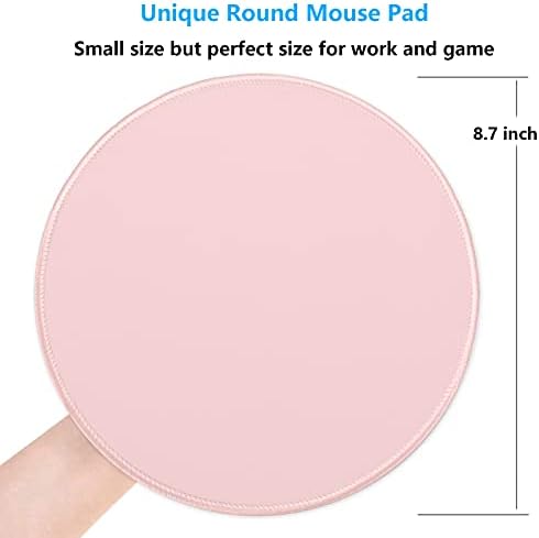Dapesuom Round Mouse Pad, 8.7 x 8.7 Inch Premium-Textured Washable Non-Slip Rubber Base Cute Small Mouse Mat with Stitched Edge for Men Women Wireless Computer Laptop Gaming Desk Accessories, Pink