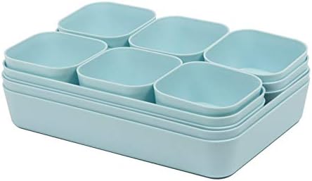 Color Plastic Desk Drawer Organizers For Makeup Bathroom Office Kitchen Vanity Drawer Storage Box Container Set Of 12 Blue