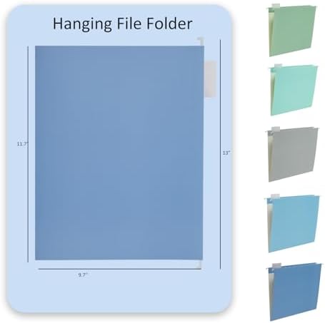 10 Pack Hanging Folder File Cabinet Organizer Letter Size 1/5 Cut Adjustable Label Decoration Home Office School Classroom, Mediterranean Color