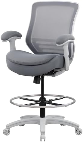 400lbs Double Seat Cushion Tall Office Drafting Chair for Standing Desk with Lumbar Support and Enlarged Adjustable Stool (Grey Frame Grey Fabric)