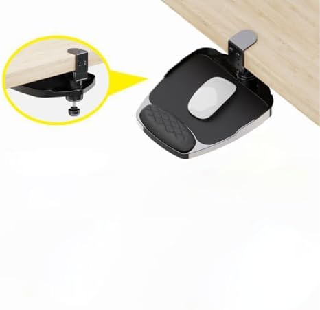 Clamp-on Mouse Tray Under Desk Adjustable Clamp Rotating Wrist Mouse Extended Holder for Desks Computer Platform Tray Padding Arm Rest Pad Black