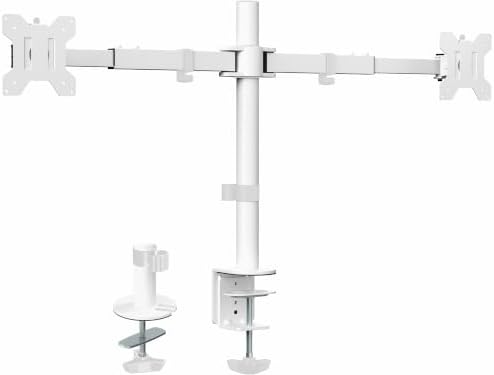 VIVO Dual LCD LED 21 to 32 inch Monitor Desk Mount, Heavy Duty, Adjustable Telescoping Arms, Flush Wall Setup, Fits 2 Screens, White, STAND-V002EW