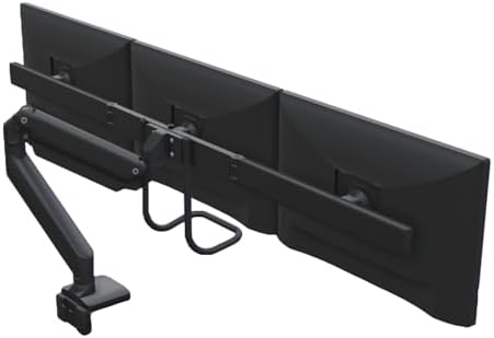 UPLIFT DESK Crestview Align Triple Monitor Stand - Gas Spring Monitor Mount with Adjustment Handle Fits 13-32” Inch Displays, VESA Compatible, Clamp or Grommet Mounting, Fits Standing Desks (Black)