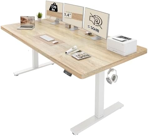 TIQLAB 71 * 30 Extra Deep Standing Desk, Long Electric Adjustable, Maple