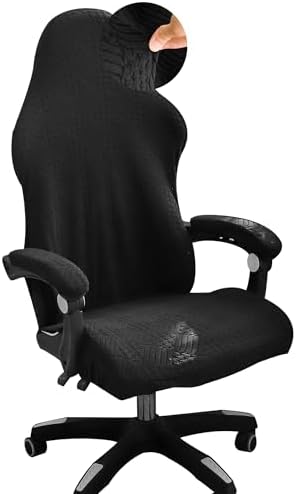FORCHEER Black Gaming Chair Covers with Armrest Covers Stretch Jacquard Computer Game Chair Slipcover 4 Pieces Cat Scratch Proof Washable