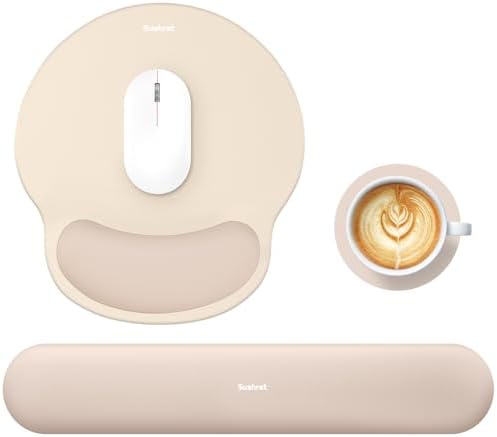 Sushret Mouse Pad and Keyboard Wrist Rest, 3-in-1 Gel Memory Foam Ergonomic Mouse Pad with Wrist Rest Set, Gaming Mousepad Arm Cushion Support for Computer Desk Accessories Cute Setup,Apricot Pink